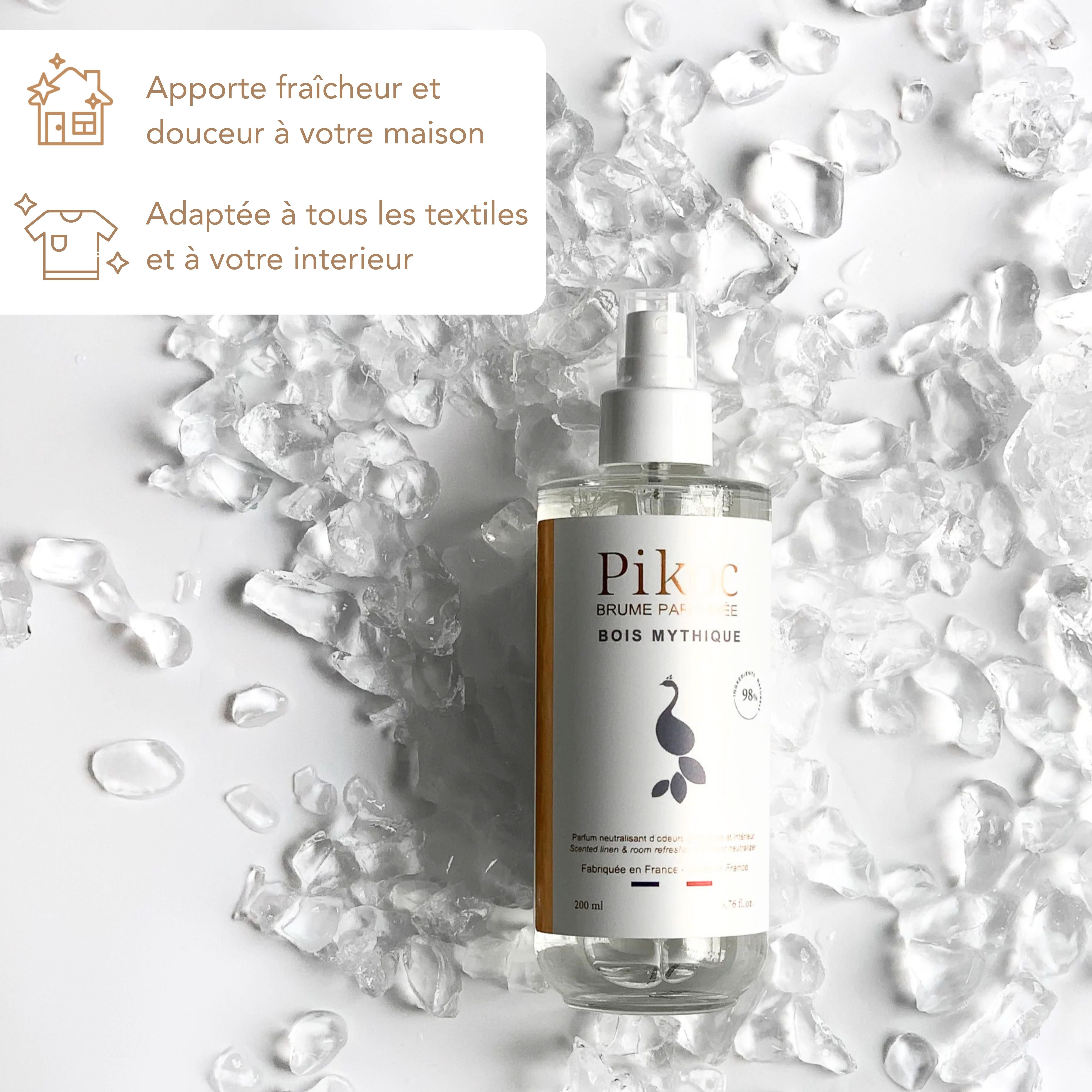 Brume Parfumée Pikoc Bois Mythique, 200mL, apporte fraîcheur et douceur à la maison, adaptée à tous les textiles et à l'intérieur