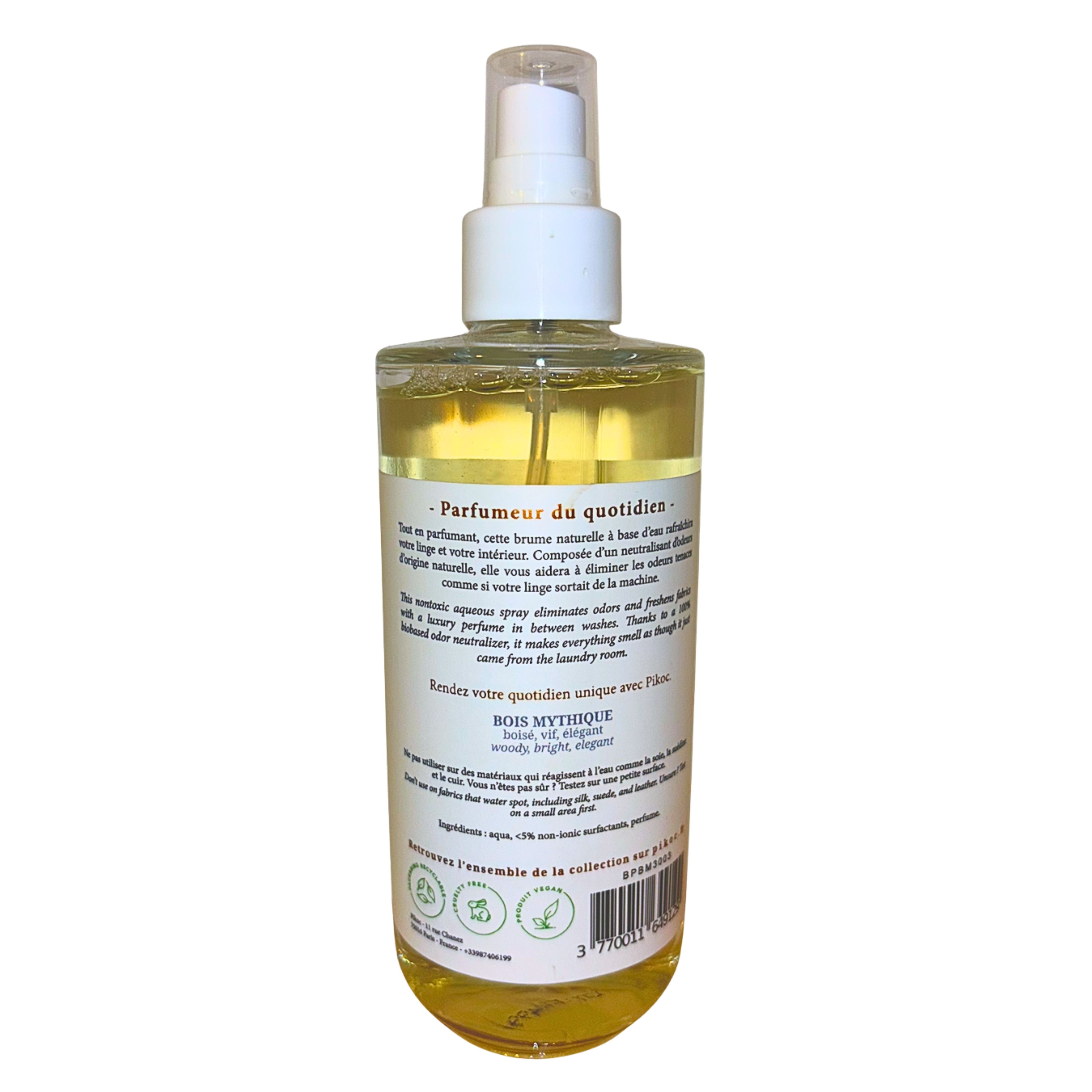 Détail réglementaire de la brume parfumée 200mL Pikoc Bois Mythique
