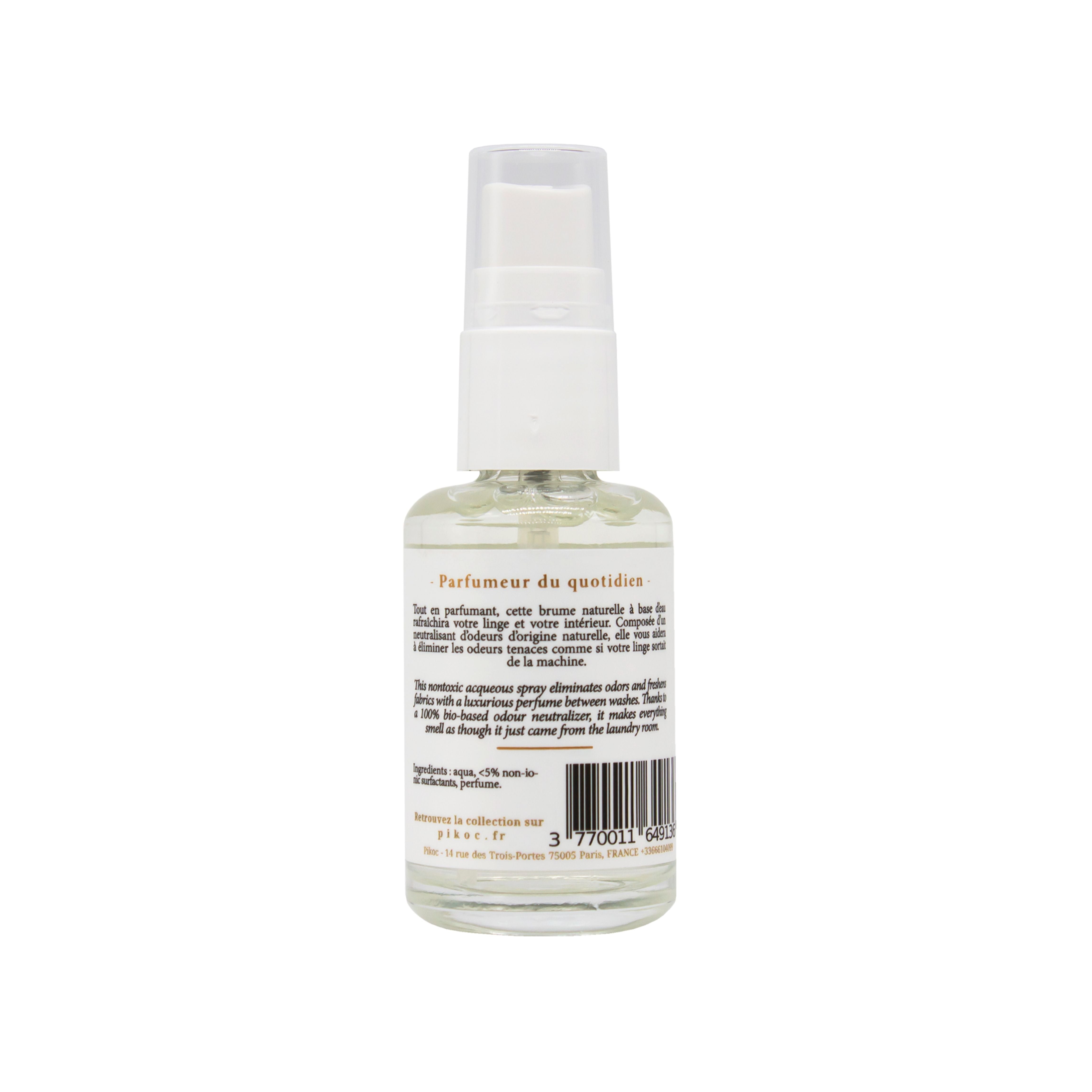 Détail réglementaire de la brume parfumée 30mL Pikoc Bois Mythique