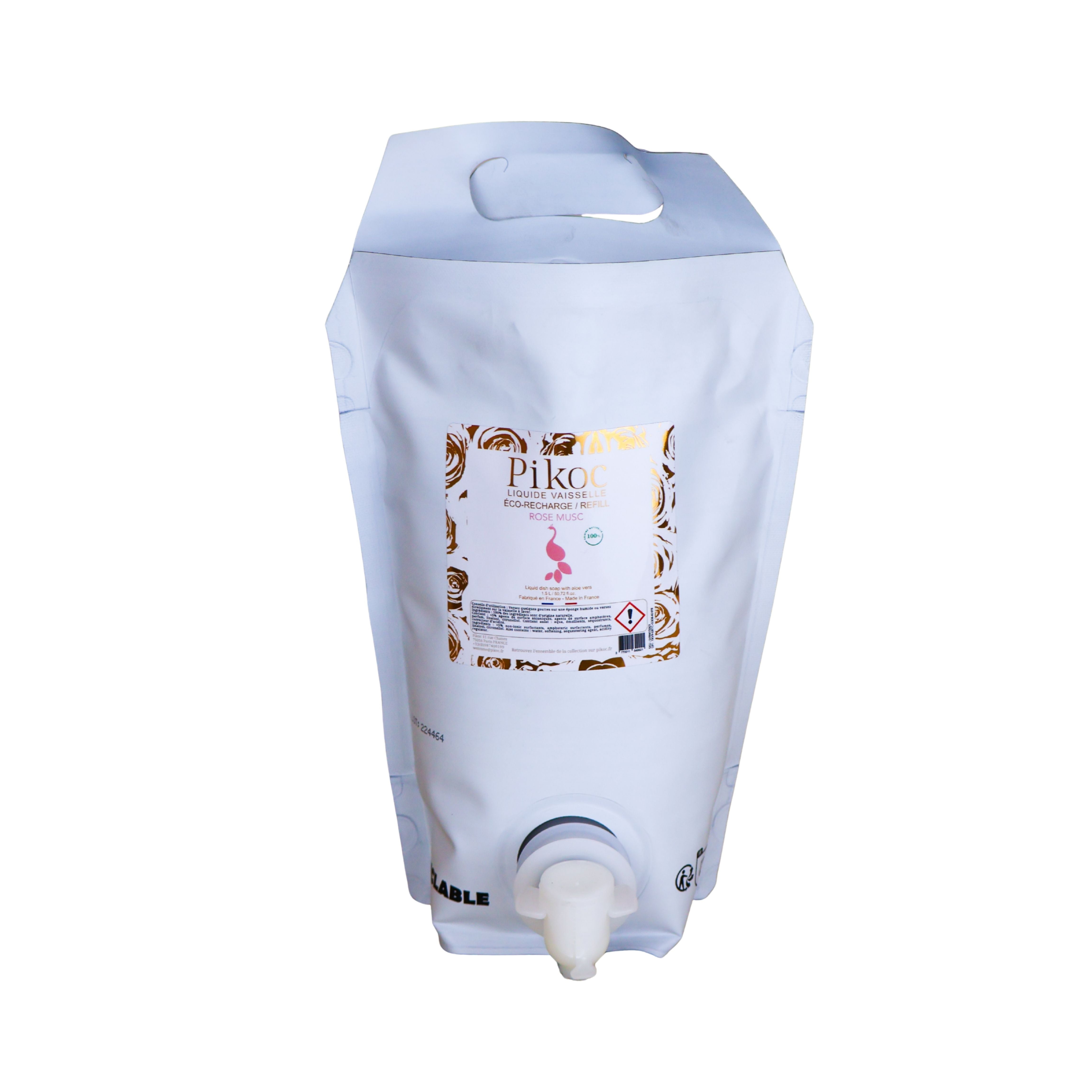 Détail réglementaire de l'Éco-recharge liquide vaisselle Pikoc Rose Musc