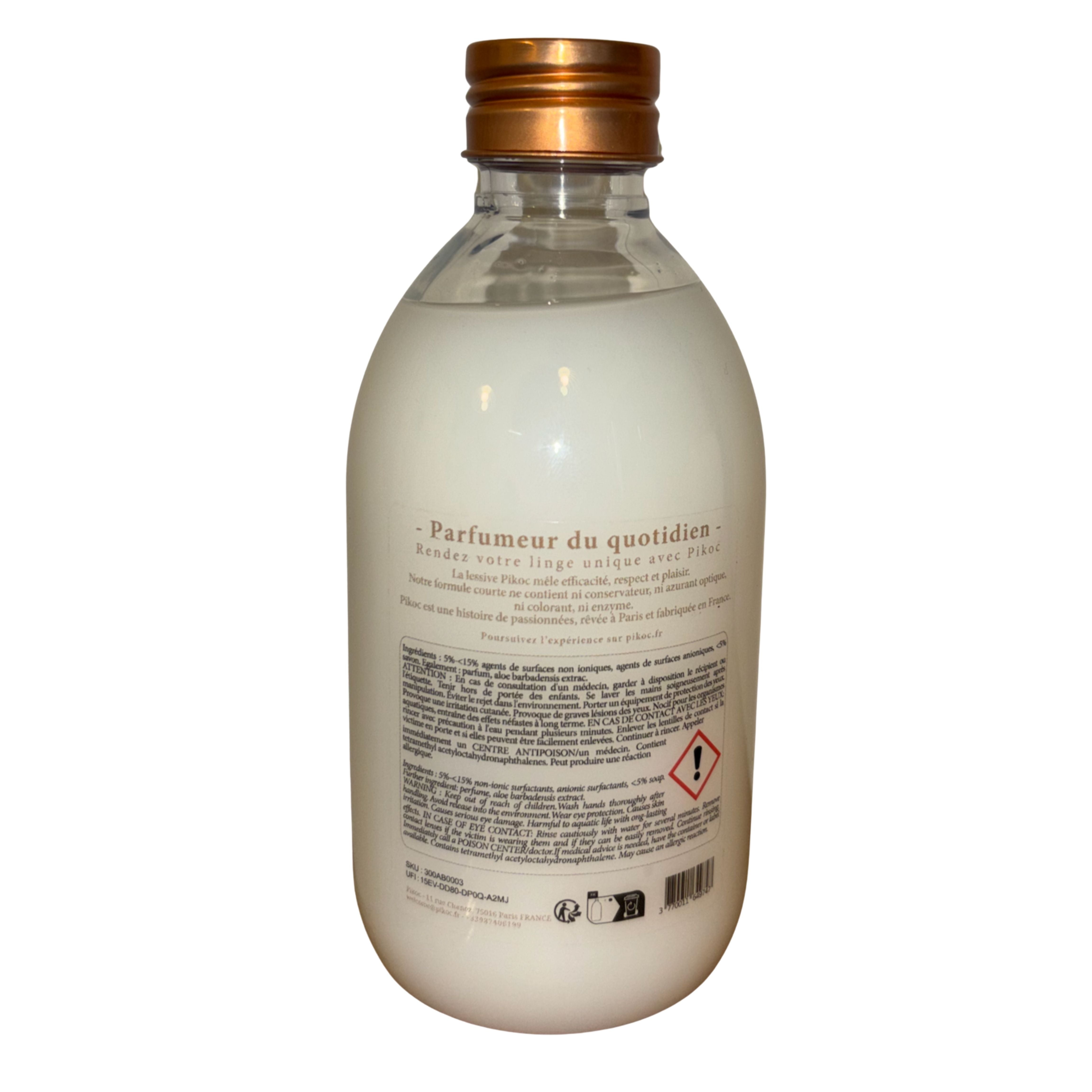 Détail réglementaire de la lessive 300mL Pikoc Ambre Beige
