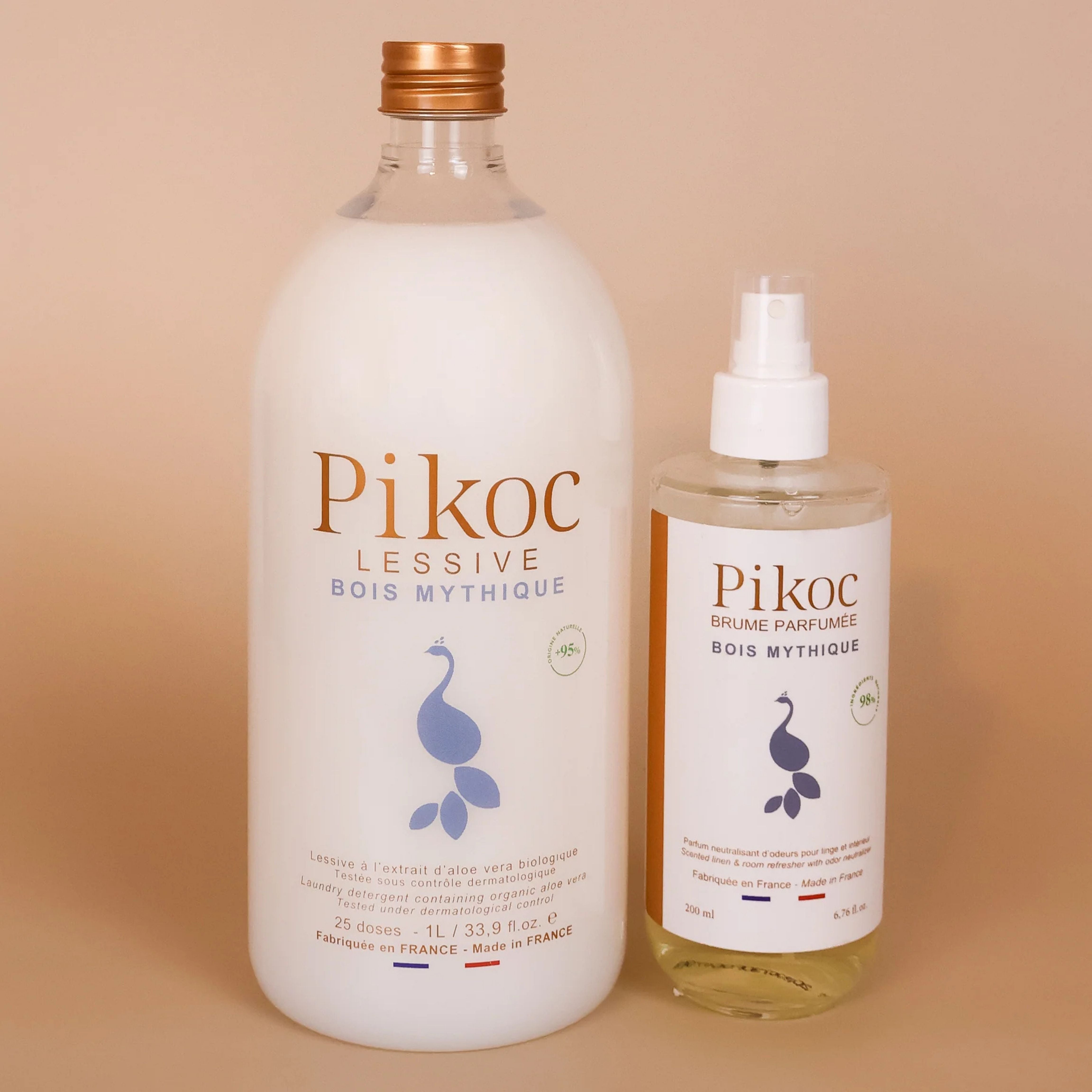 Offre duo Lessive 1L et Brume Parfumée 200mL Pikoc Bois Mythique, éco-responsable et made in France