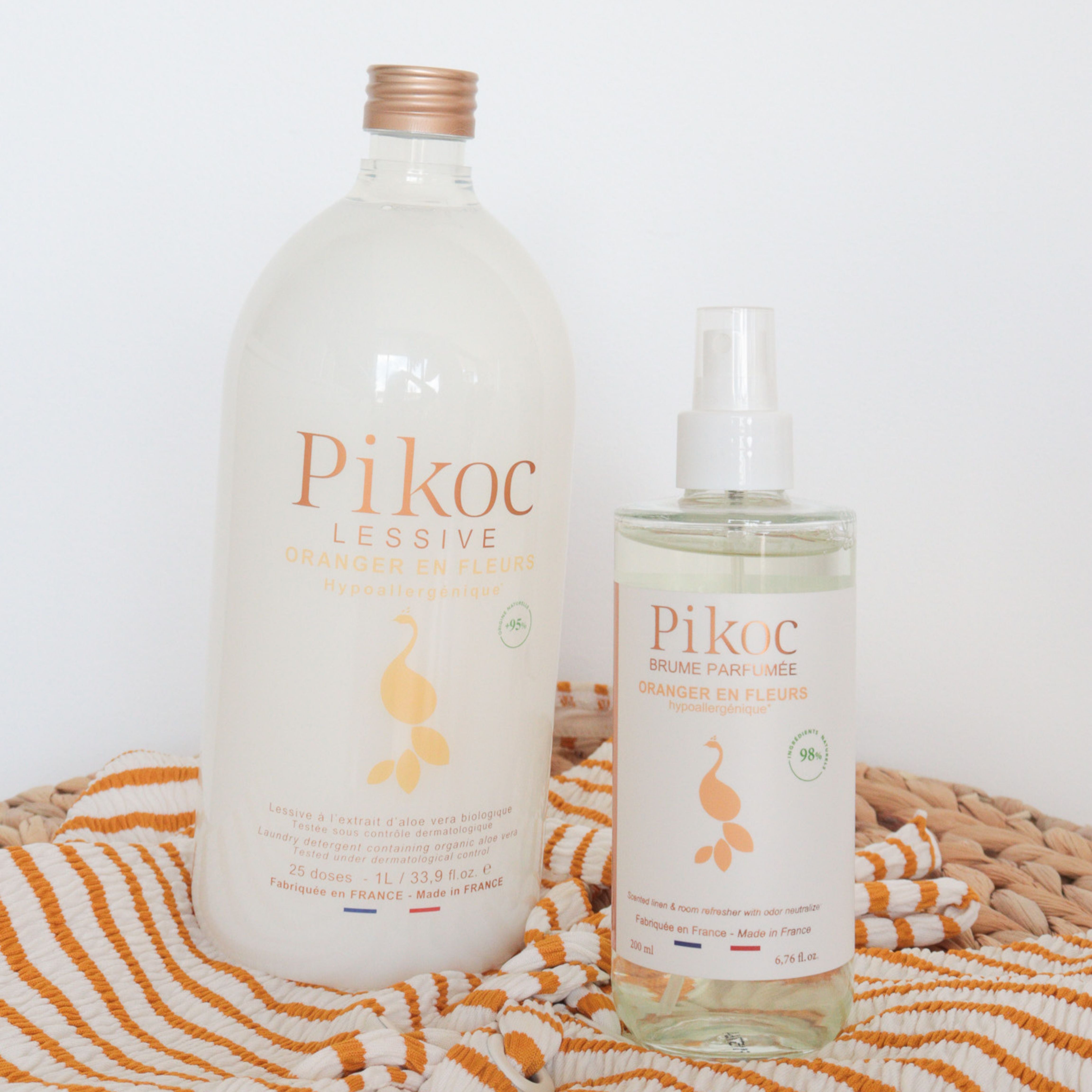 Offre duo Lessive 1L et Brume Parfumée 200mL Pikoc Oranger en fleurs, ambiance plage, décoration