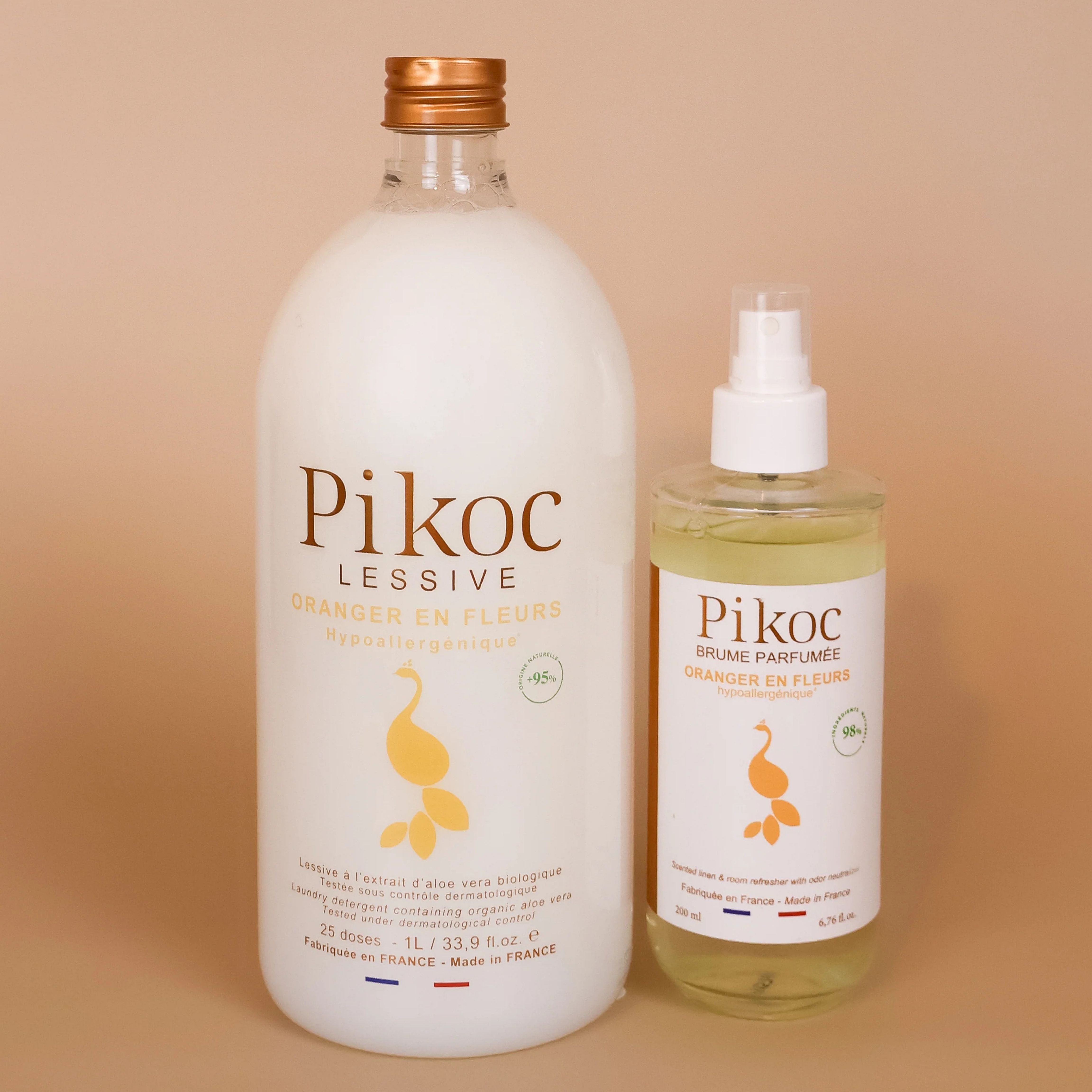 Offre duo Lessive 1L et Brume Parfumée 200mL Pikoc Oranger en fleurs, éco-responsable et made in France