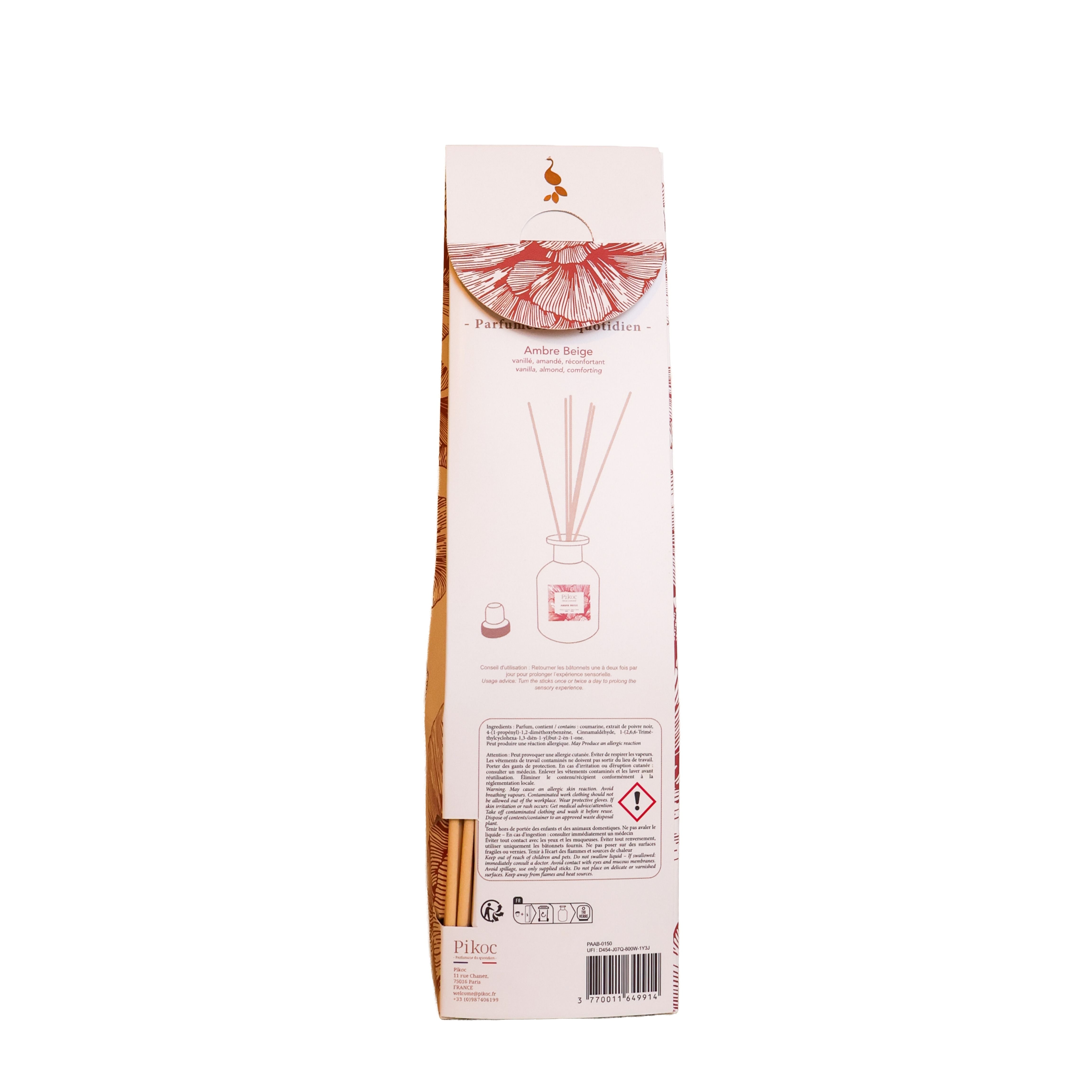 Détail réglementaire du parfum d’ambiance Pikoc Ambre Beige