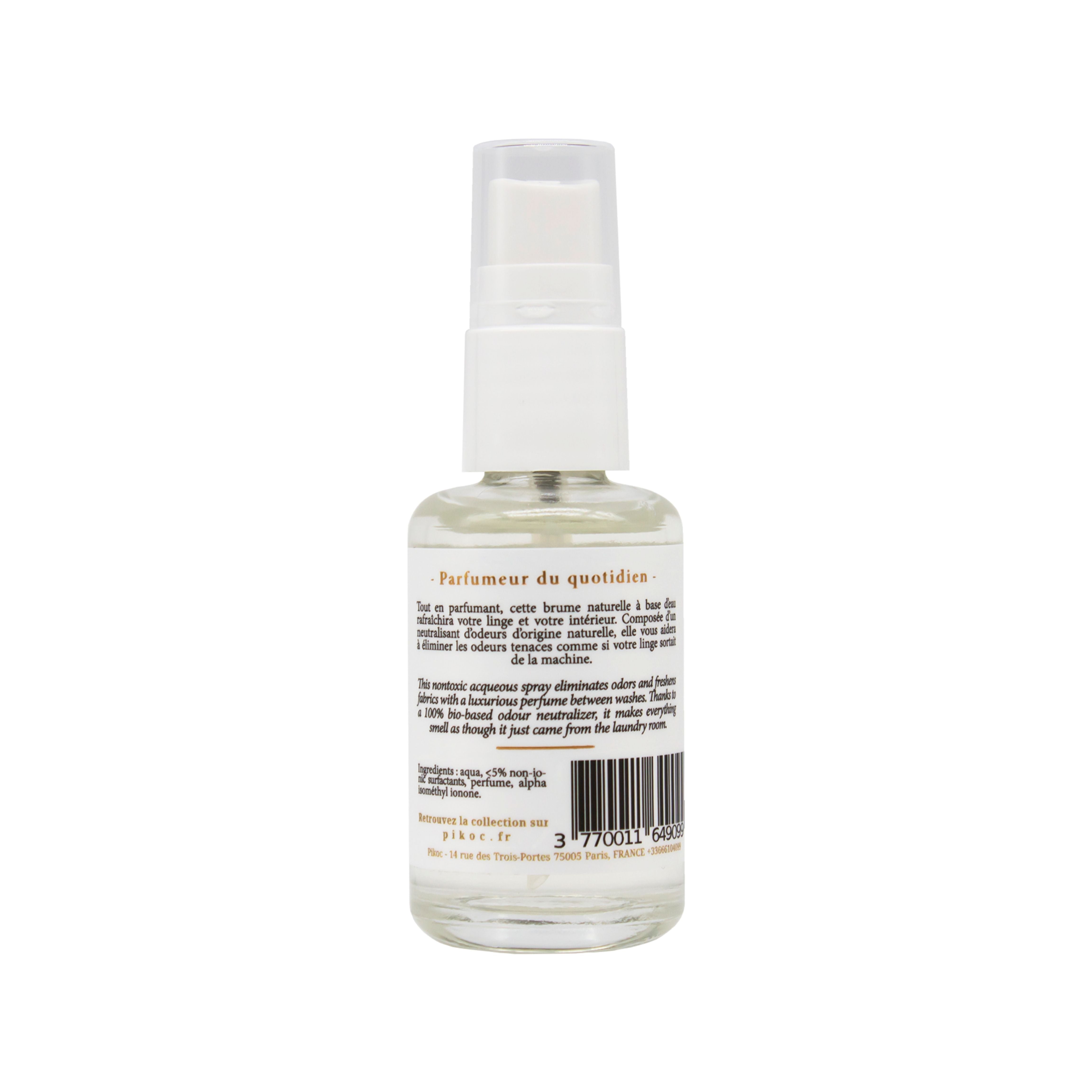 Détail réglementaire de la brume parfumée 30mL Pikoc Éclat d’Iris