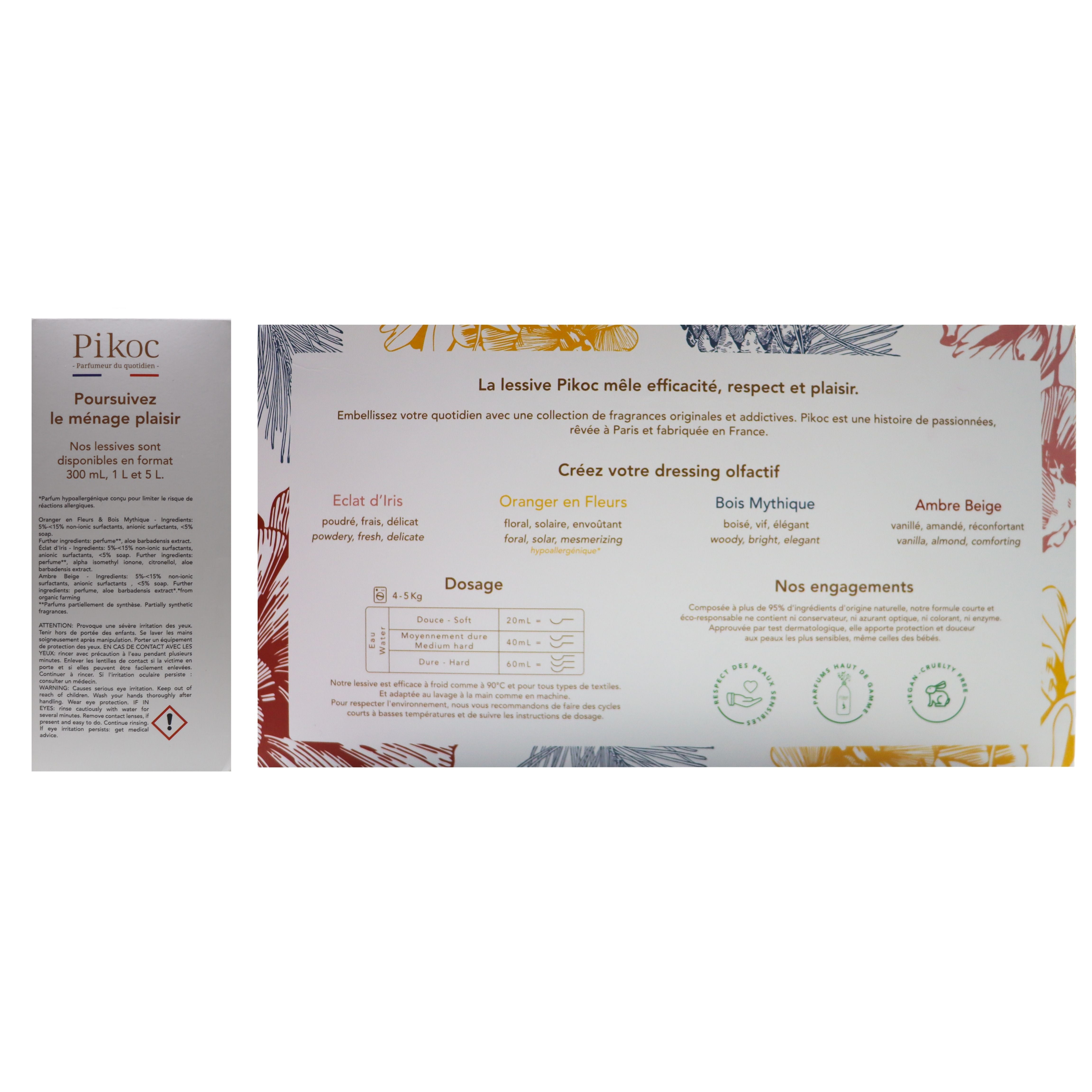 Détail réglementaire du coffret découverte lessives Pikoc