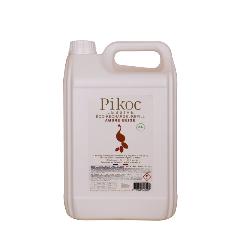 Détail réglementaire de l'Éco-recharge lessive 5L Pikoc Ambre Beige