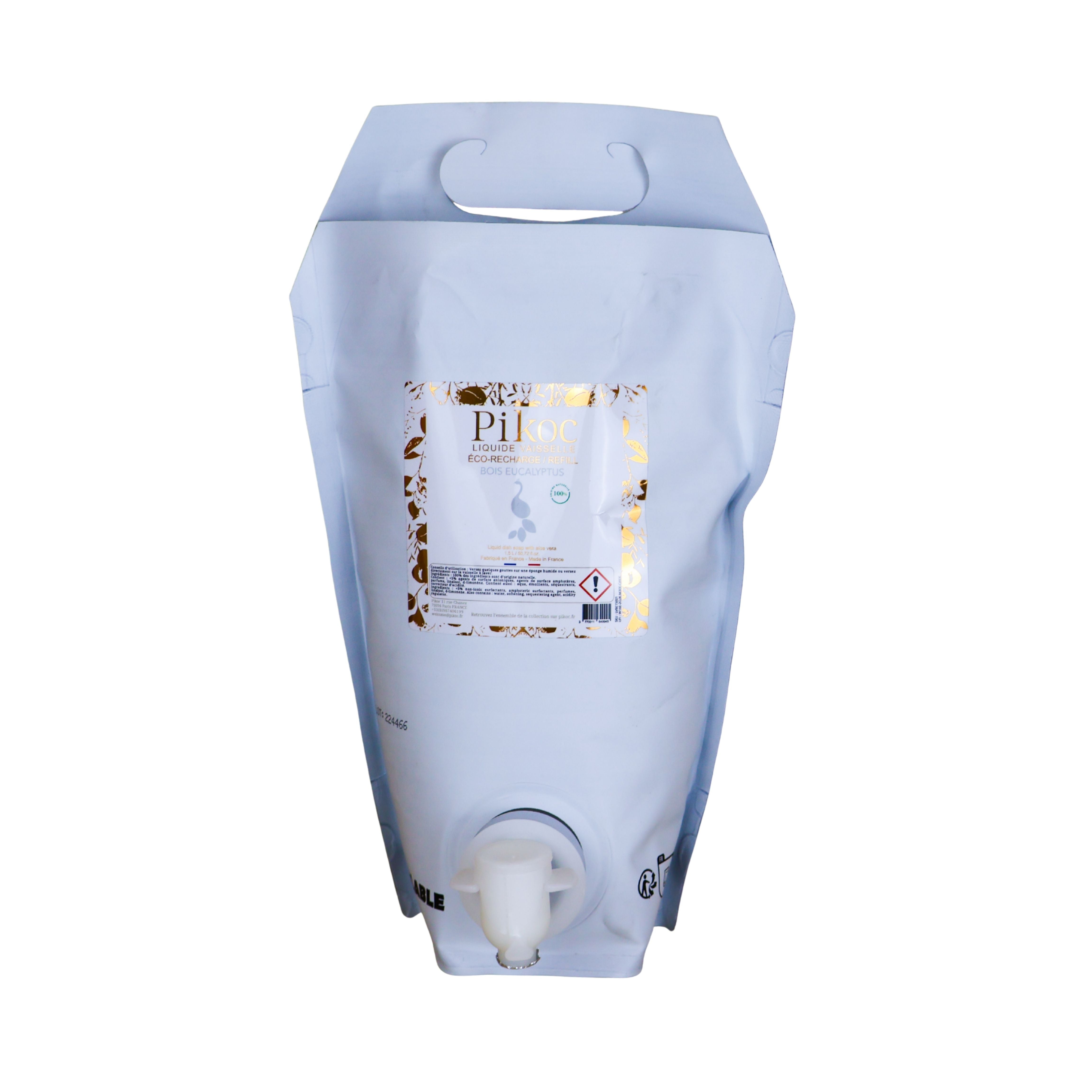 Détail réglementaire de l'Éco-recharge liquide vaisselle Pikoc Bois Eucalyptus
