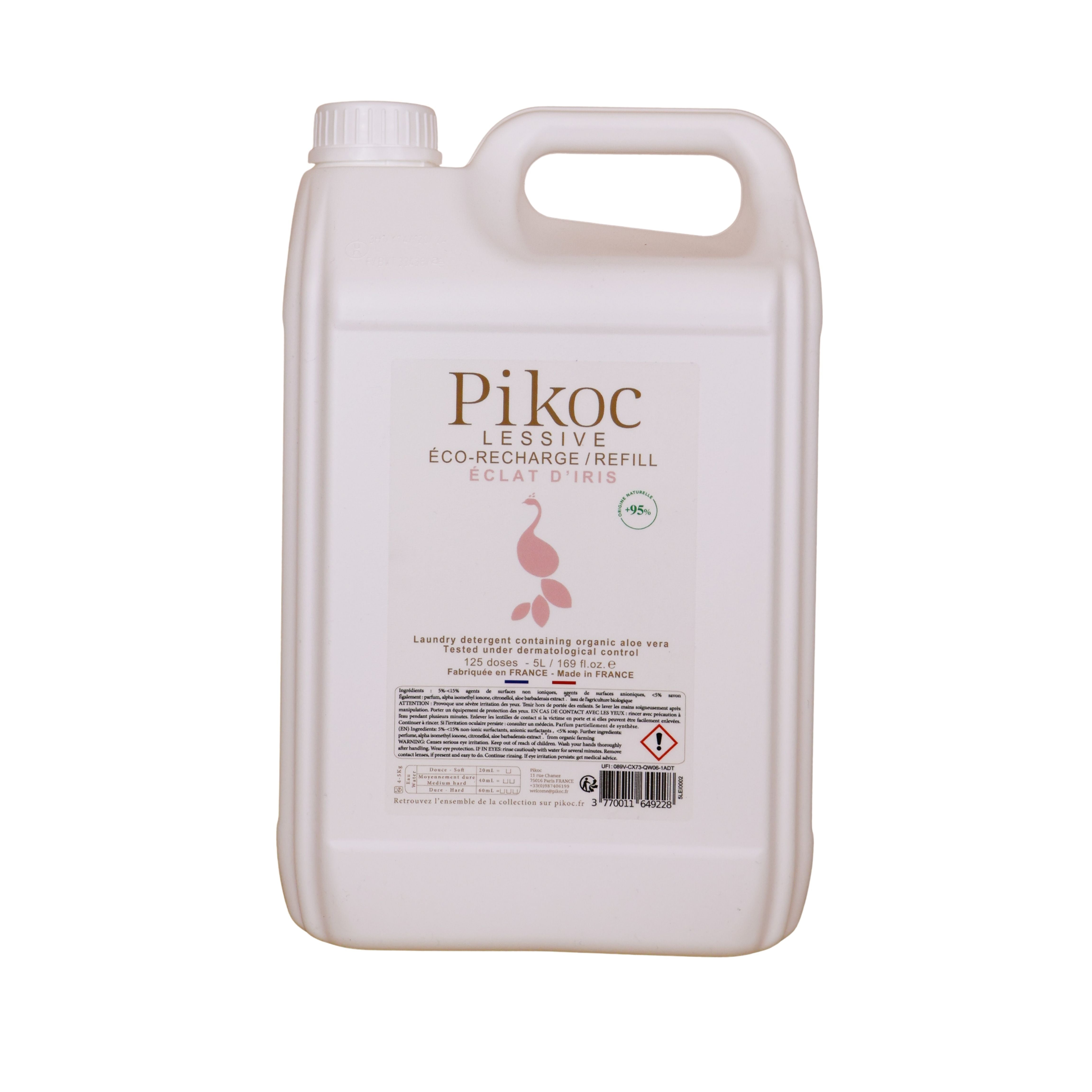 Détail réglementaire de l’Éco-recharge lessive 5L Pikoc Éclat d’Iris