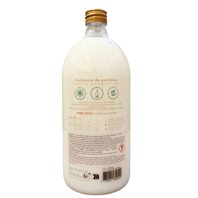 Détail réglementaire de la lessive 1L Pikoc Ambre Beige