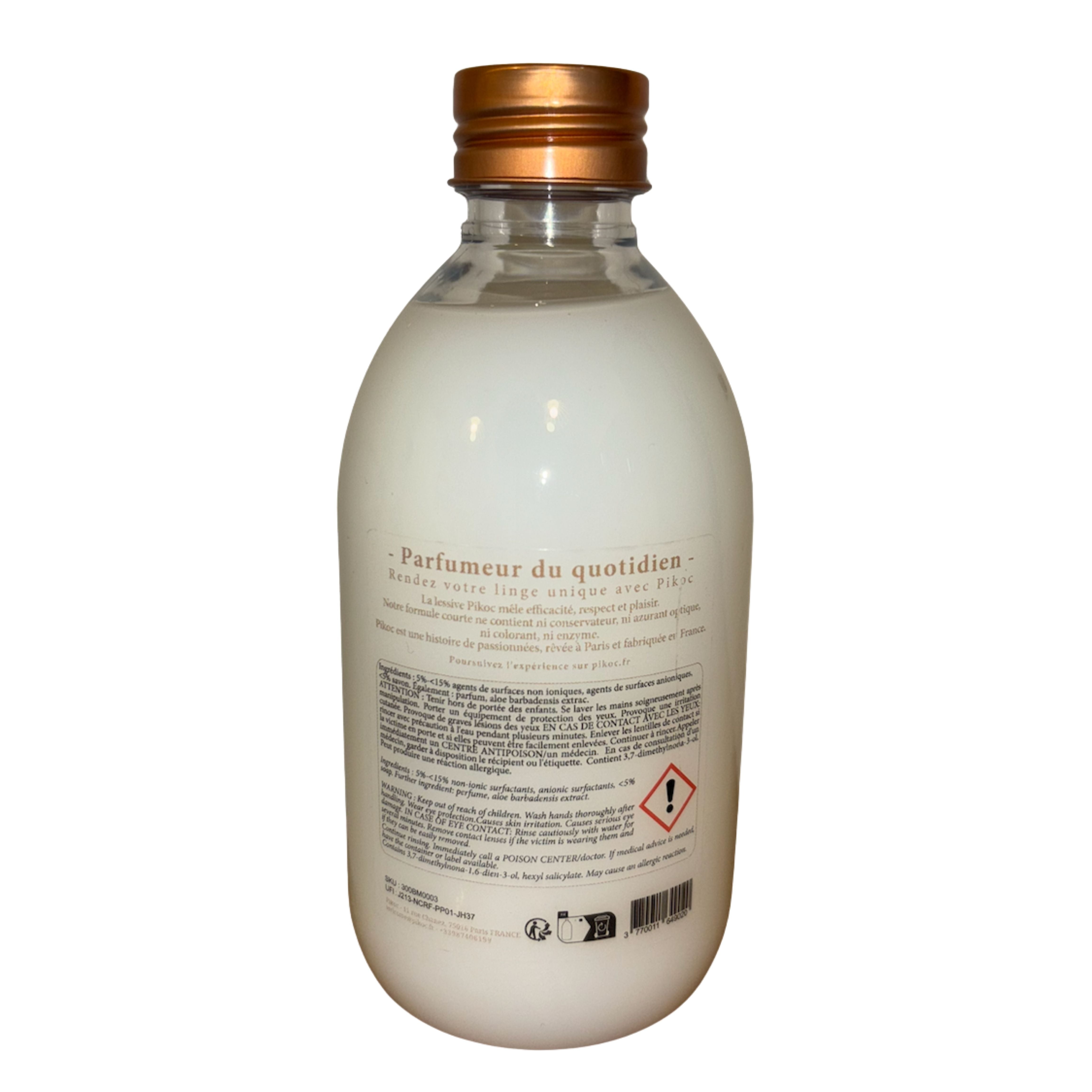 Détail réglementaire de la lessive 300mL Pikoc Bois Mythique