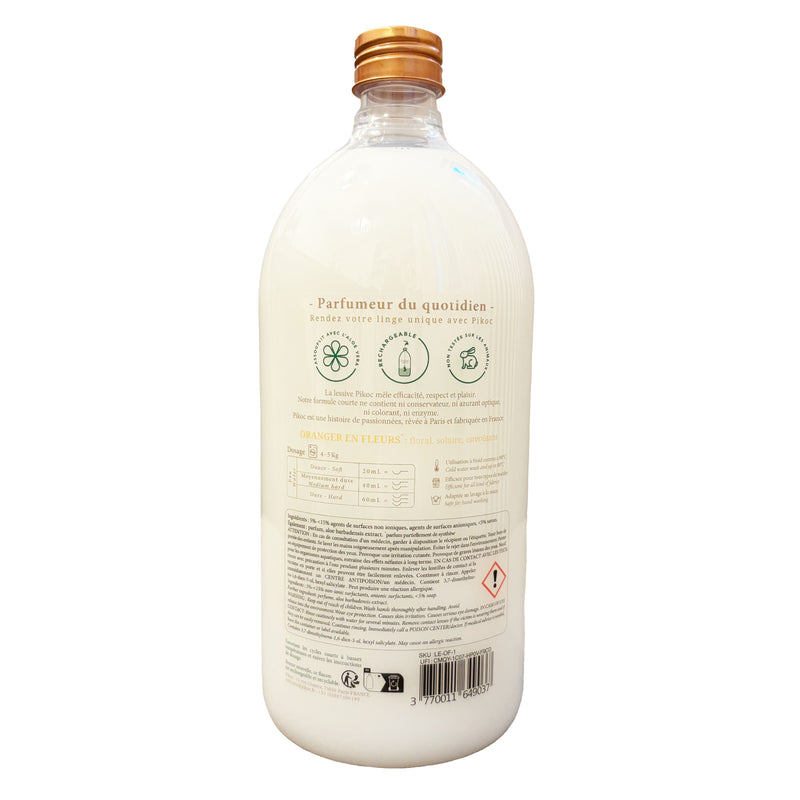 Détail réglementaire de la lessive 1L Pikoc Oranger en Fleurs