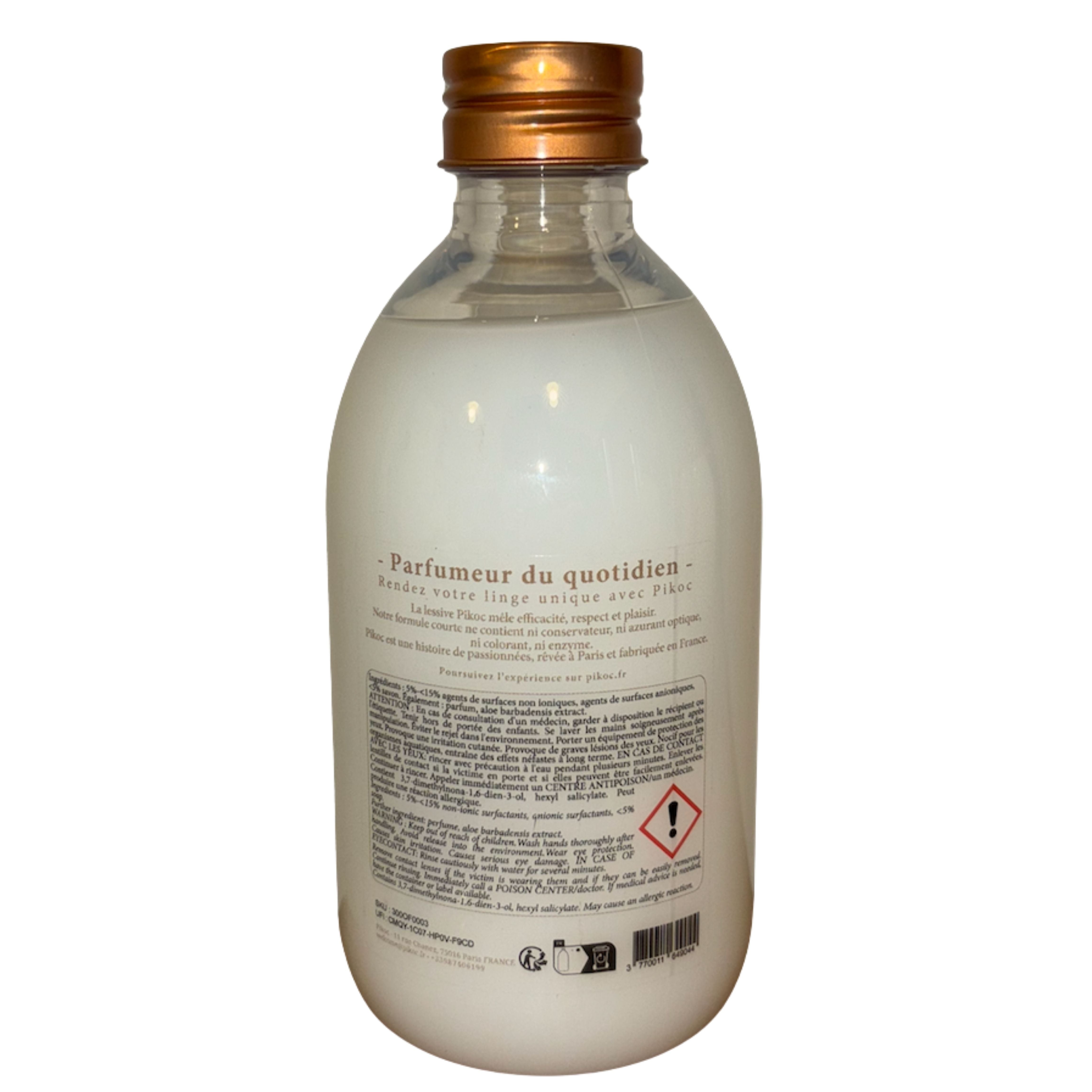 Détail réglementaire de la lessive 300mL Pikoc Oranger en Fleurs