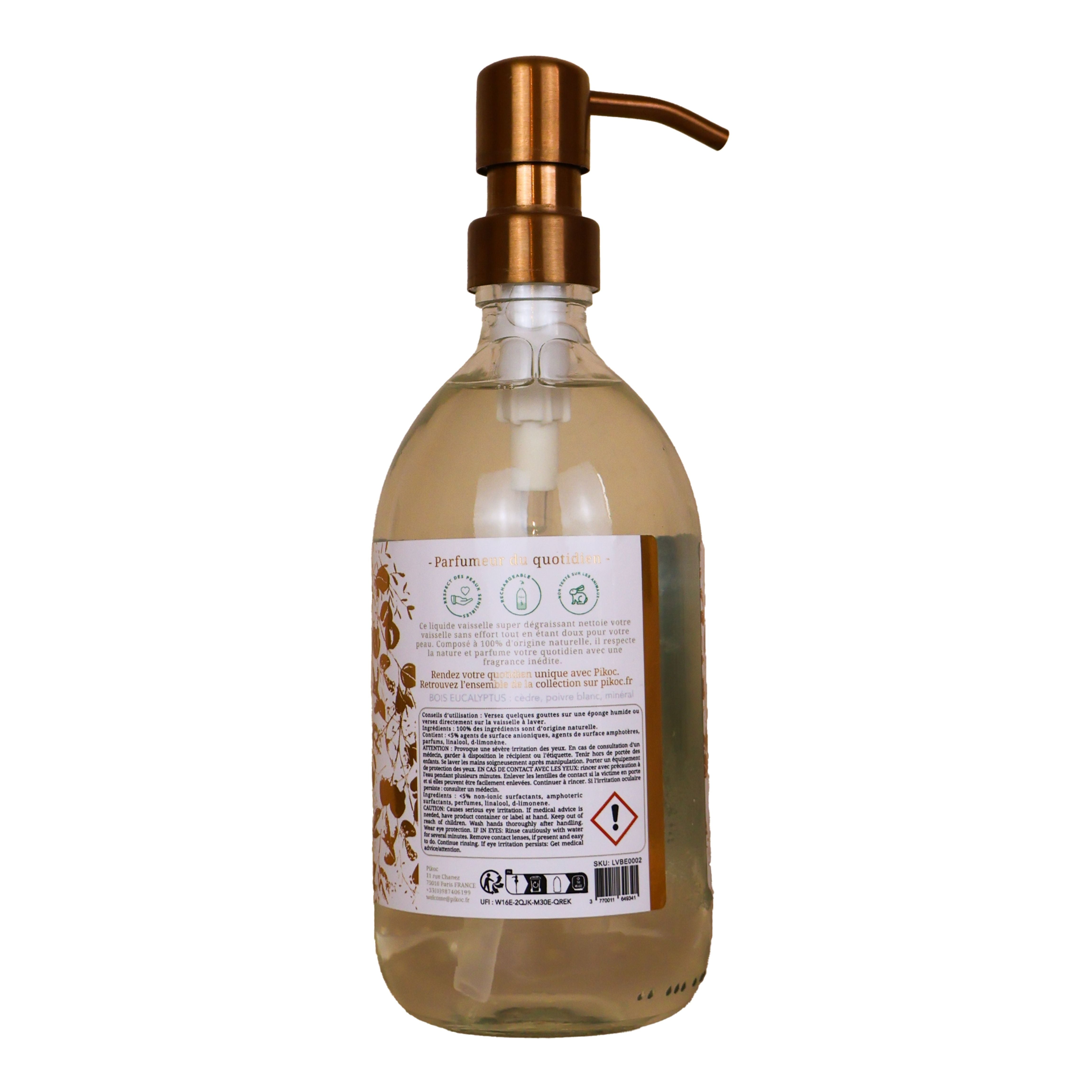 Détail réglementaire du liquide vaisselle Pikoc Bois Eucalyptus