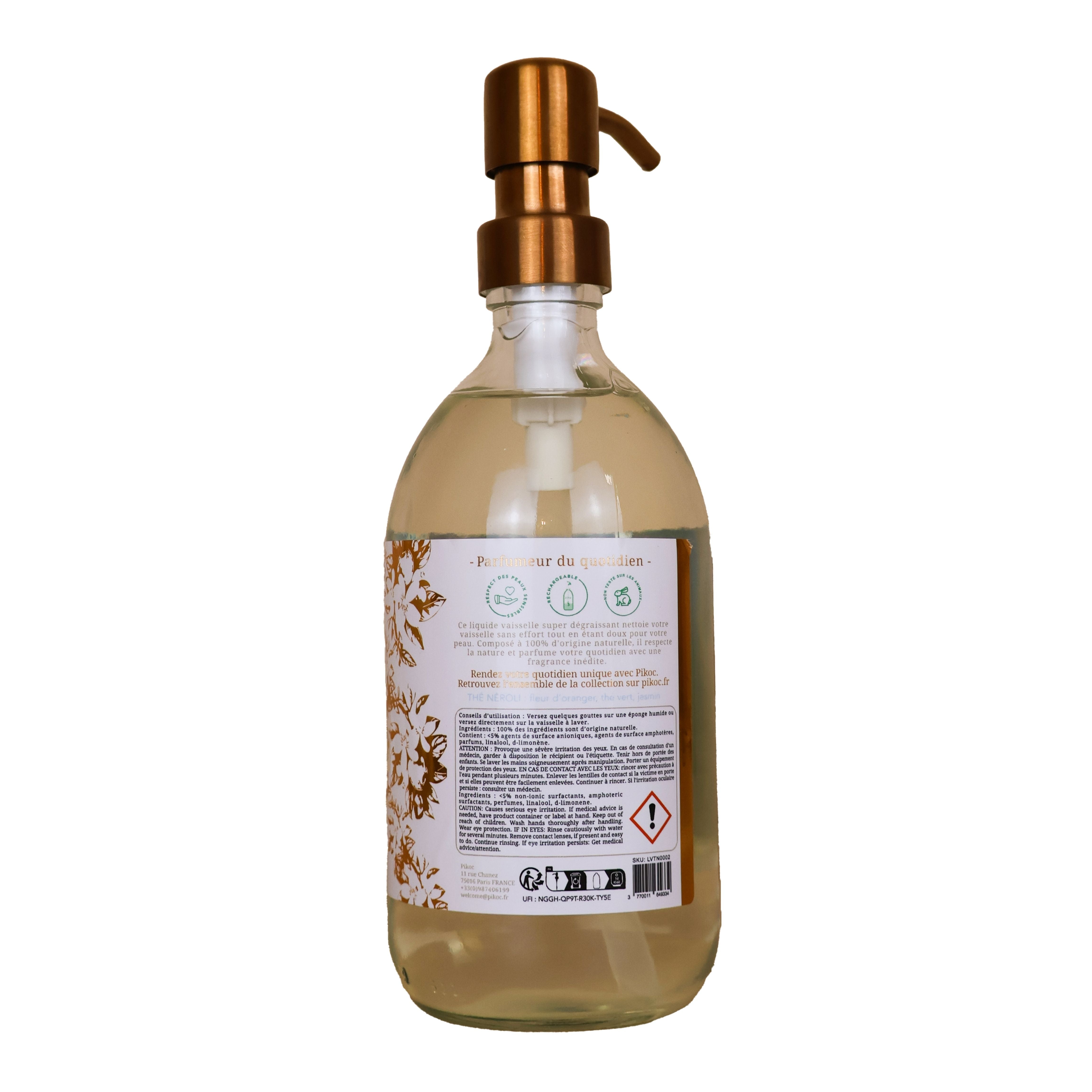 Détail réglementaire du liquide vaisselle Pikoc Thé Néroli