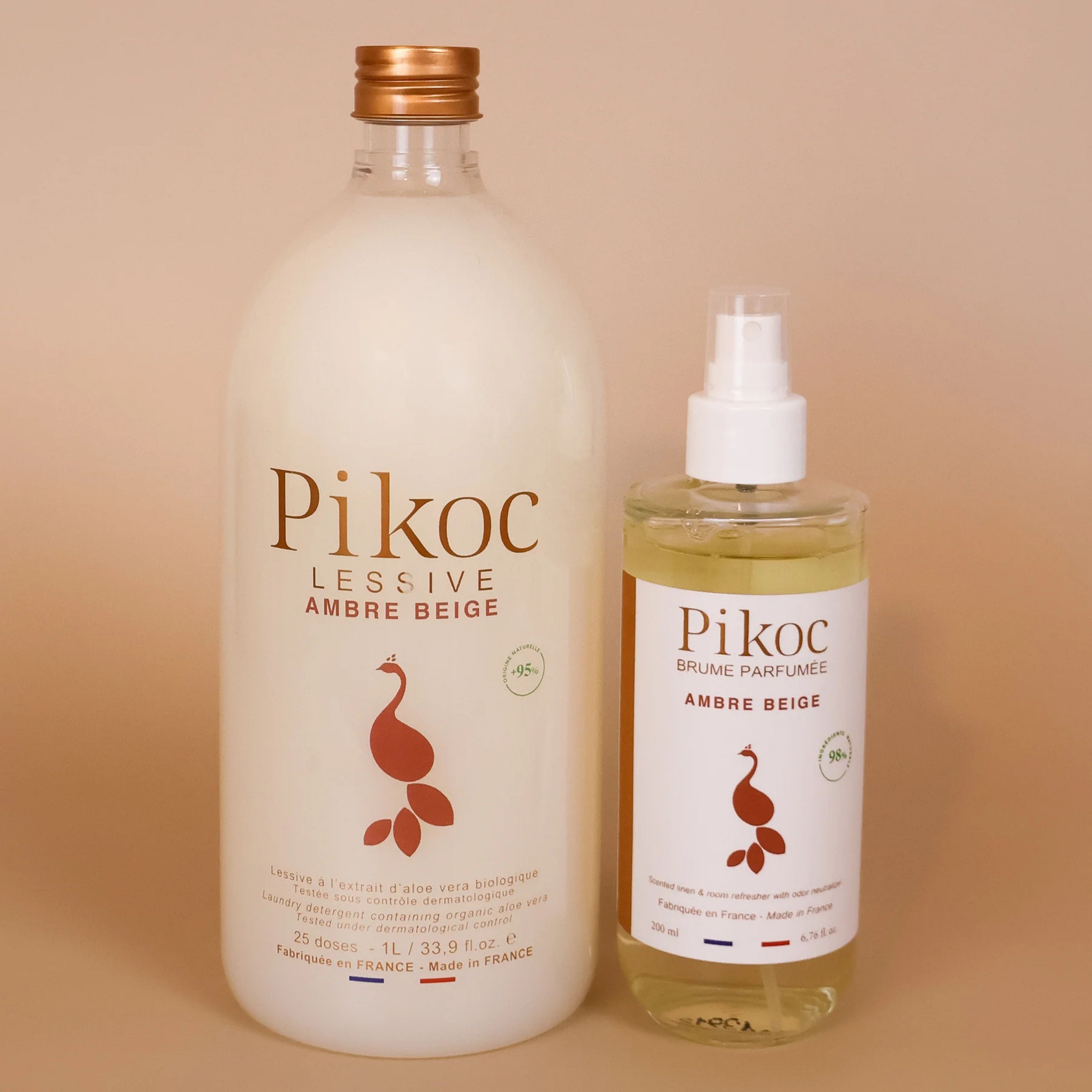 Offre duo Lessive 1L et Brume Parfumée 200mL Pikoc Ambre Beige, éco-responsable et made in France