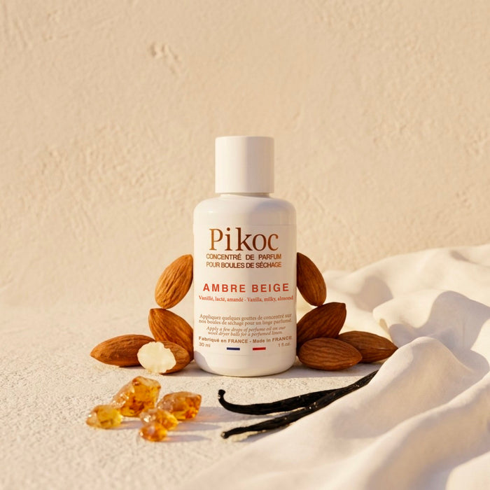 Concentré de parfum Pikoc Ambre Beige, 30mL, pyramide olfactive avec ingrédients, notes de fond, de tête et de coeur