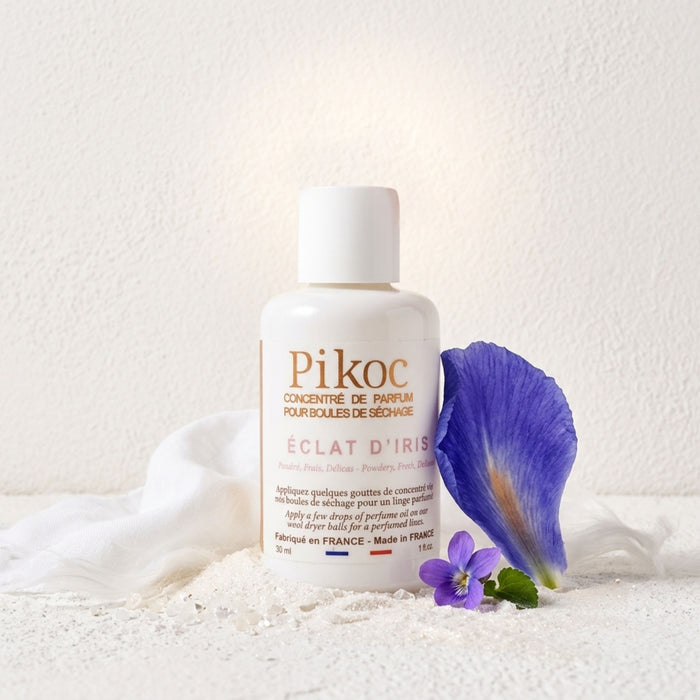 Concentré de parfum Pikoc Éclat d’Iris, 30mL, pyramide olfactive avec ingrédients, notes de fond, de tête et de coeur